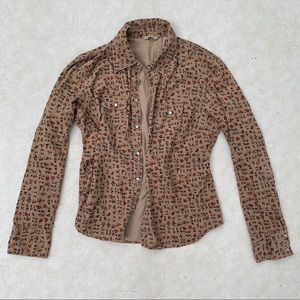 Vintage Maurices floral ribbed cotton button up L